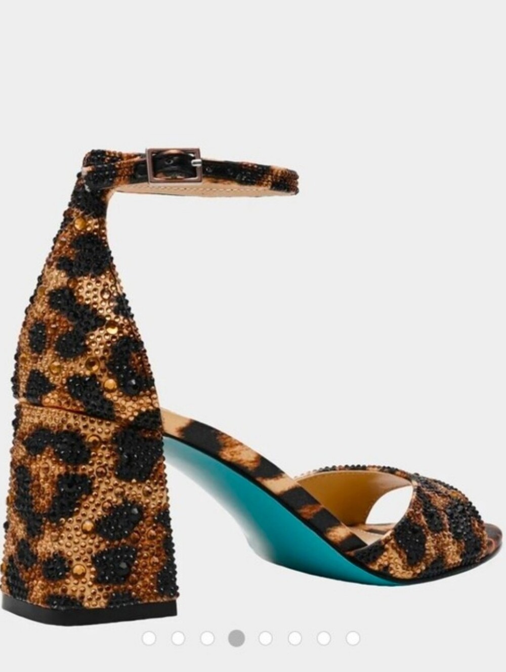 👉✨️ Betsey Johnson Leopard  Kami Crystal Block Heel Sandal in Tan and Black - Picture 3 of 5